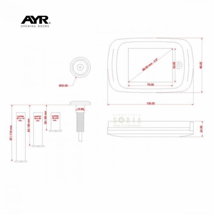 Mirilla digital 753 AYR medidas