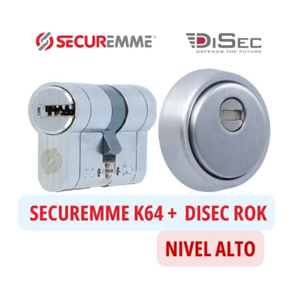 Pack seguridad cilindro Securemme K64 con escudo Disec Rok