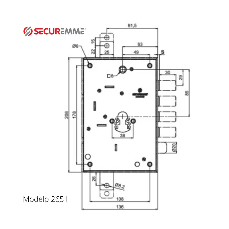 cerradura securemme 2651 plano