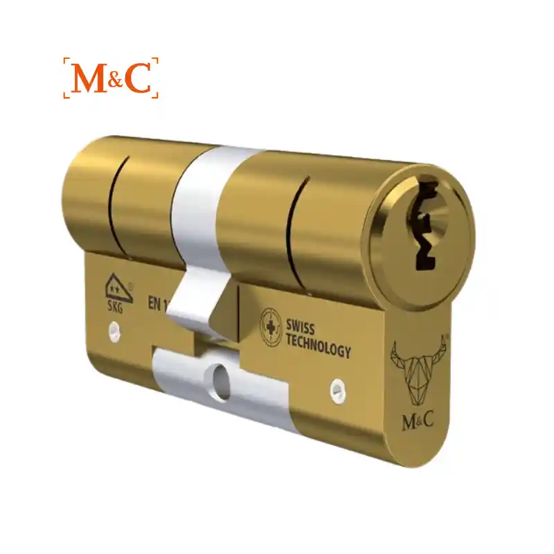 cilindro matrix 2 dorado bombín matrix M&C 2 estrellas color dorado con llave de seguridad de serreta