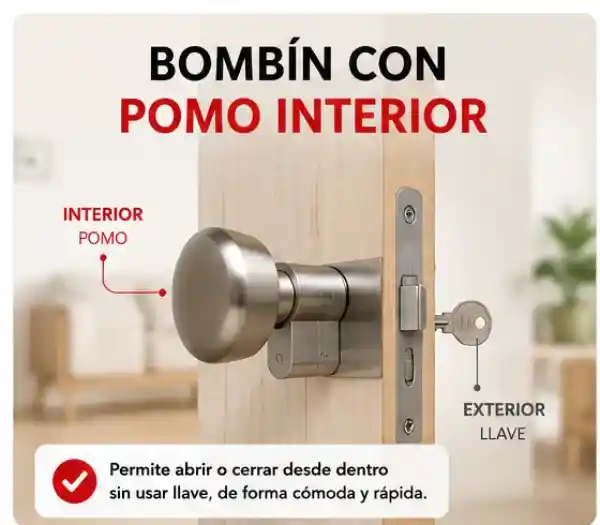 Bombín con pomo interior y llave exterior