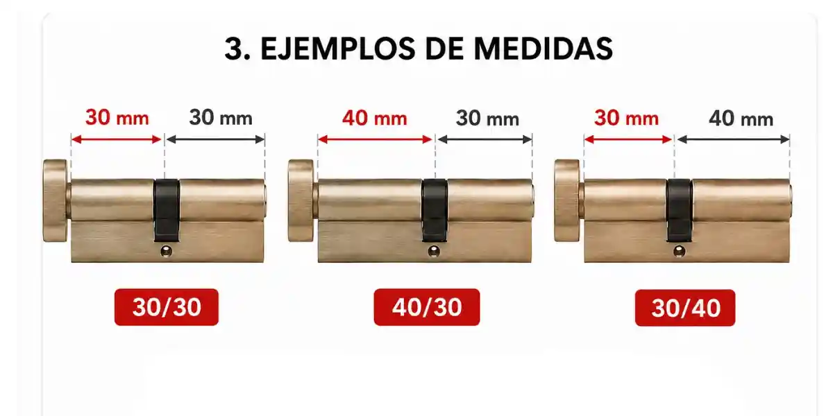 Ejemplos de medidas 30/30, 40/30 y 30/40 en bombines con pomo interior