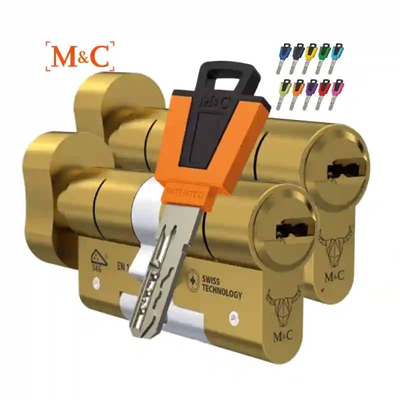 pack cilindros color llaves iguales con pomo color dorado Pack M&C COLOR+ con pomo y misma llave - Imagen 2