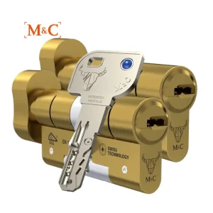 Pack de cilindros M&C MINOS con pomo a la misma llave en color dorado